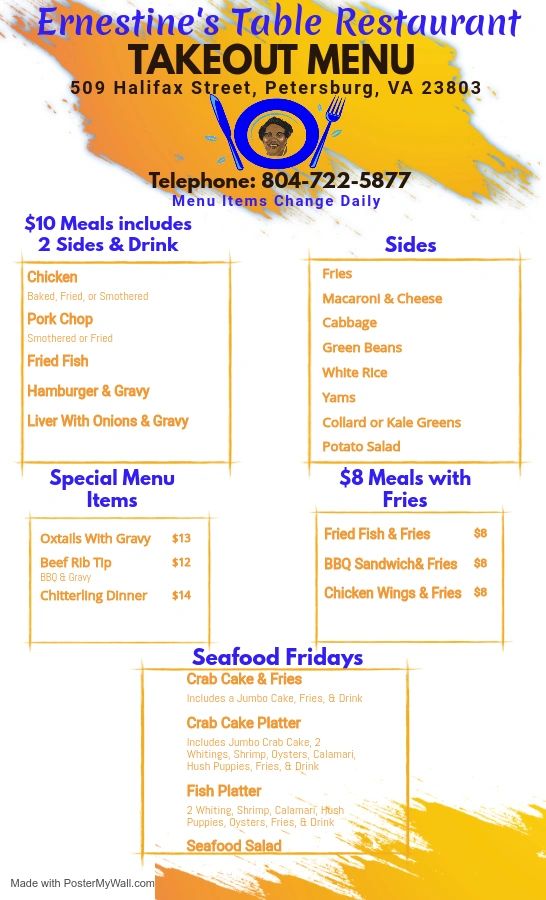 Ernestine’s Table Restaurant Soul Food Petersburg, Virginia